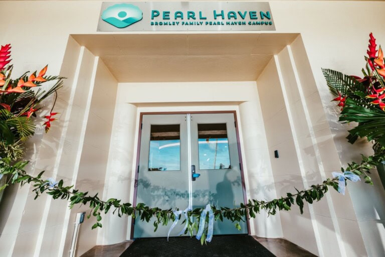 Pearl Haven front door entrance with lei