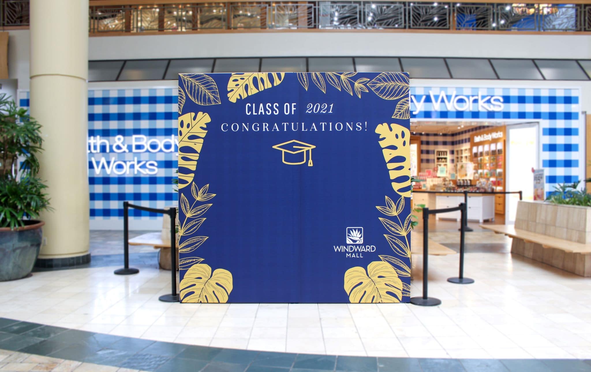 Class of 2021 display wall in front of bath and body works