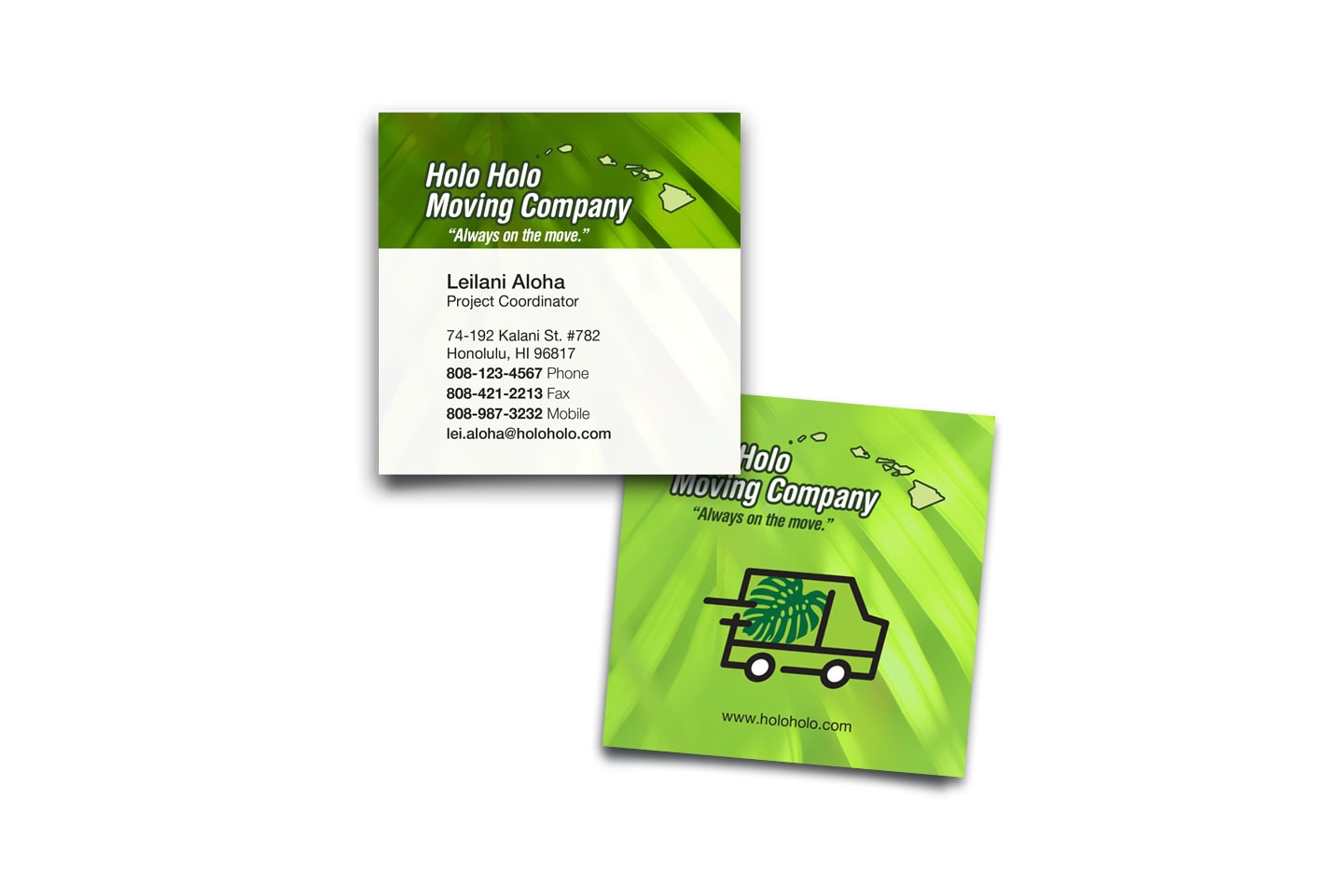 Mini square business card front and back